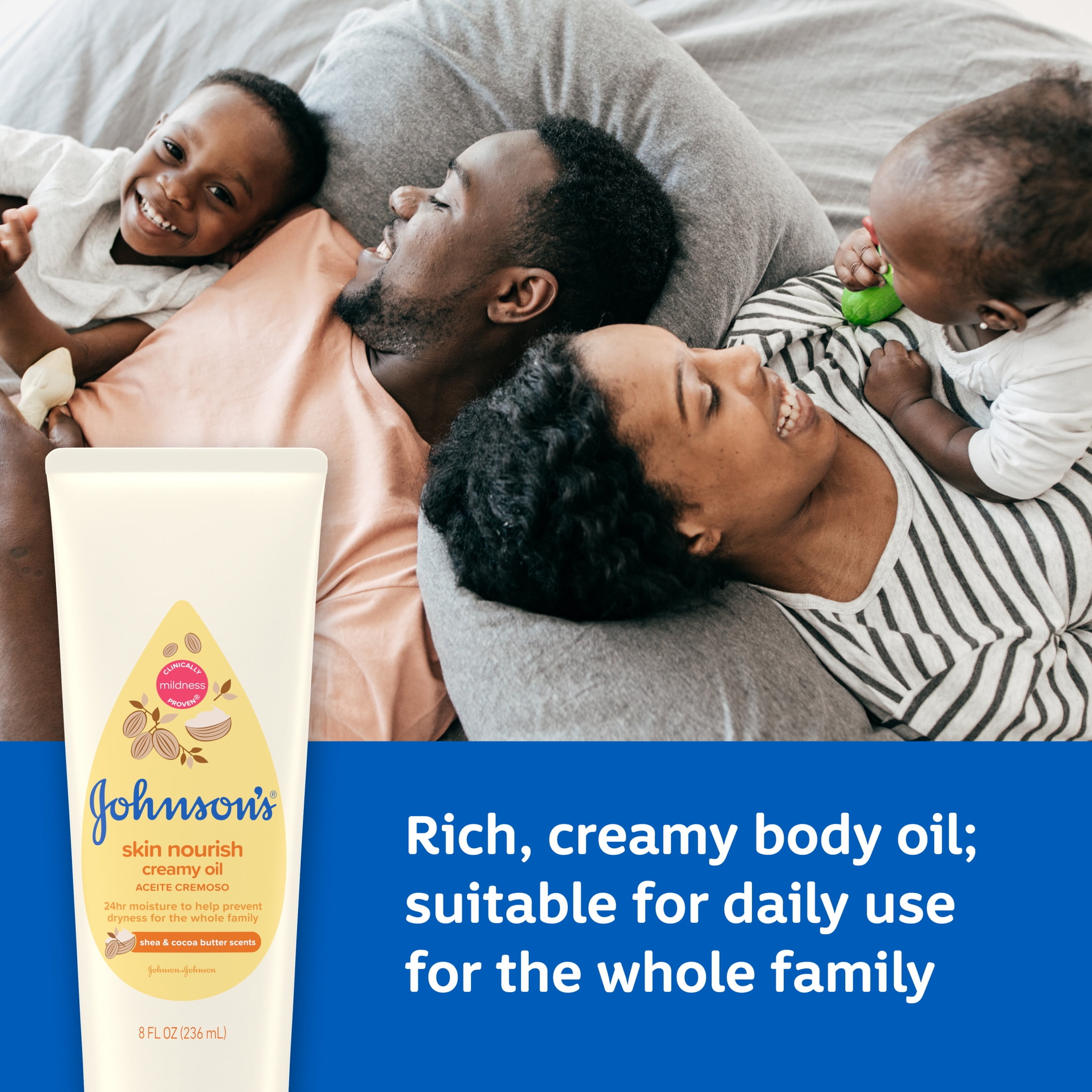 Johnson's Skin Nourish Baby Creamy Oil + Shea & Cocoa Butter Scents, 8 fl. oz
