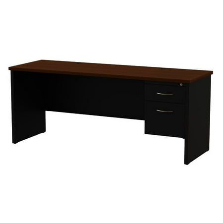 - Modular Desk Series 24D x 72W Left Hand Single Pedestal Credenza Arch Pull Handles, Black/Walnut