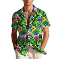 thumbnail image 2 of Men's Hawaiian Short Sleeve Shirts Oversized Lapel Button Down Tropical Floral Printed T Shirt Summer Casual Loose Regular Fits Holiday Beach Vacation Shirt, 2 of 9