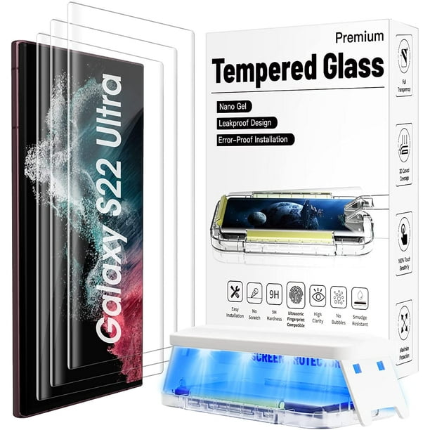 Lot de 3) S22 Ultra Protecteur d'écran en verre trempé 3D incurvé