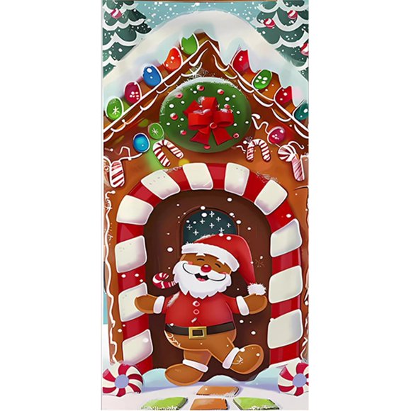 Decoración de la portada de la puerta de Navidad, tapa de la puerta de Navidad colgante de poliéster, banner de fondo de Santa de Navidad para la puerta del hogar decoración navideña (estilo 2)