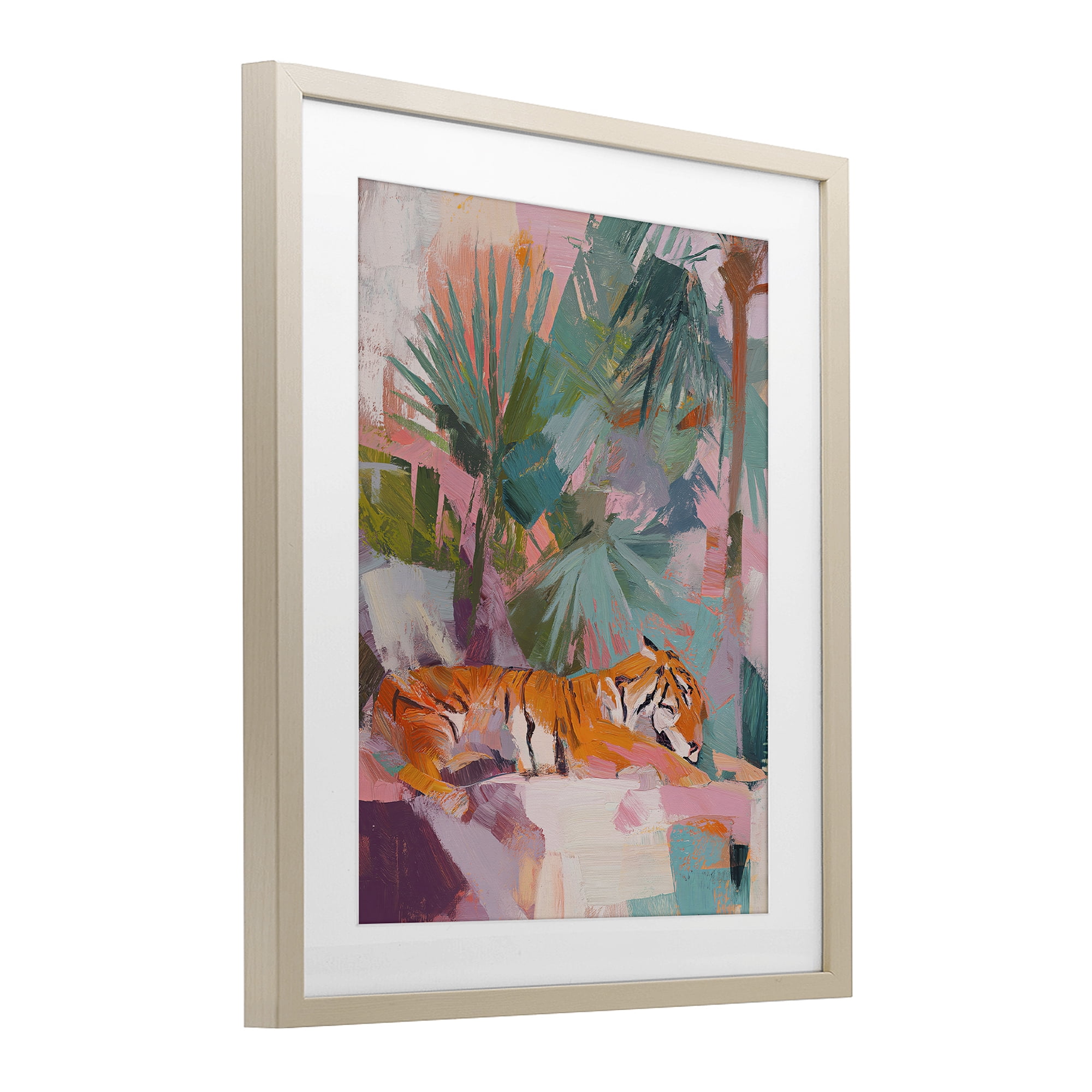 Stupell Industries Resting Tiger Beneath Leaves Birch Framed Print Under Glass, design by Svetlana Aleynikova