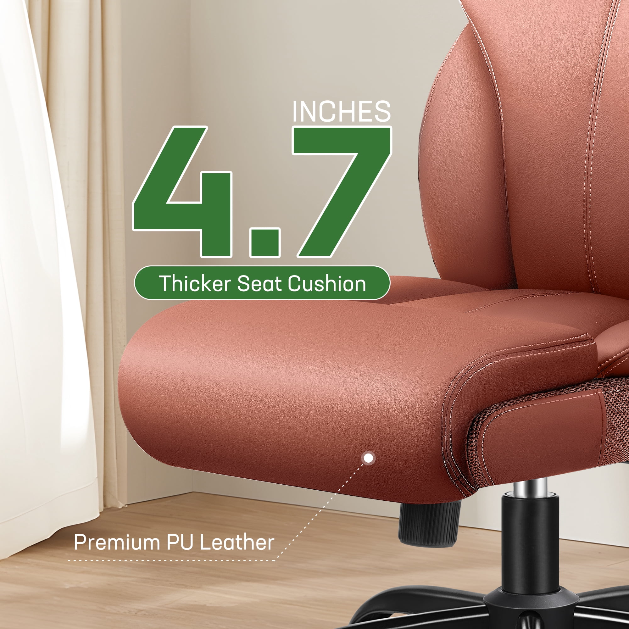 ATHOPE Leather Office Chair, Big and Tall Office Chair with Lumbar Support, High Back Executive Desk Chairs with Flip-up Armrest, Breathable PU Ergonomic Computer Chair, 360°Swivel Free, Brown