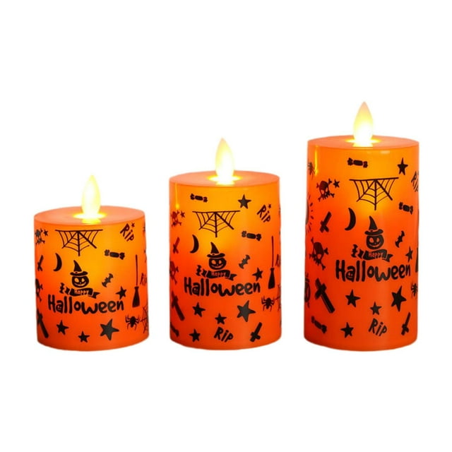 Siruishop Flickering Flameless Candle, Halloween Candle Warm Light Fake Candle LED Pillar 3Pcs Mixed Size