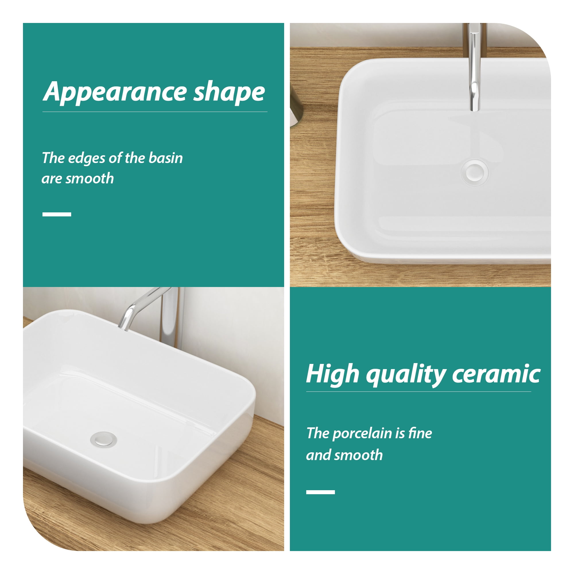 20"×15"×5.5" White Ceramic Rectangular Countertop Bathroom Sink