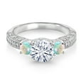 thumbnail image 2 of Gem Stone King 925 Sterling Silver White Moissanite and White Opal Engagement Ring for Women (1.78 Cttw, Gemstone, Round 7MM and 4MM, Size 8), 2 of 3