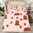 thumbnail image 2 of Castle Fairy Kawaii Capybara Twin Sheet Sets 3pcs for Kids Children,Cartoon Animal Twin Fitted Sheet Microfiber,Red Strawberry Flowers Breathable Flat Sheet,Super Cozy Room Decor, 2 of 7