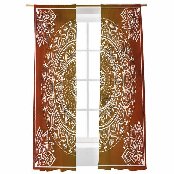 Sheer Curtains 108 inches Long, Red Boho Flower Bohemian Flowers Aesthetic Circle Light Filtering Sheer Window Curtains Rod Pocket Voile Drapes for Bedroom Living Room, 52"W x 108"L 2 Panels