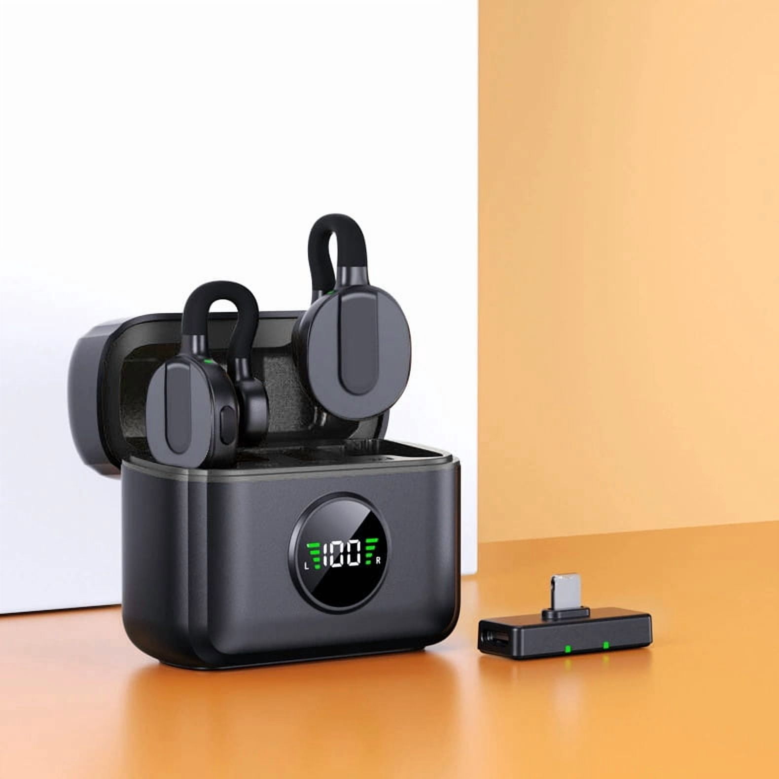 1-to-2 Magnetic Wireless Lavalier Microphone with Charging Case, AI Smart Noise Cancellation Clip-on Mic for Live Stream Vlog Interview, Plug & Play for iPhone Android Camera Live Selling