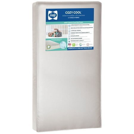 Sealy Cozy Cool 2-Stage Hybrid Crib & Toddler Mattress, 204 Coil, Cool Gel, Cotton Cover