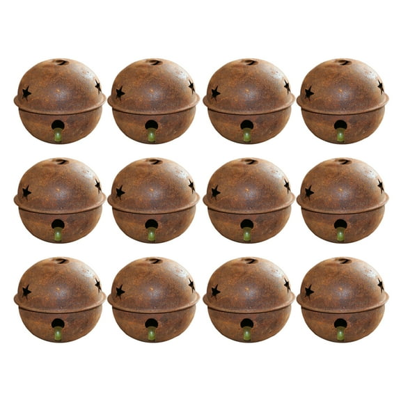 24-Pack Vintage Style Christmas Iron Bells with Star Cutouts, Small Rustic Coffee-Colored Decorative Bells for Holiday Decor