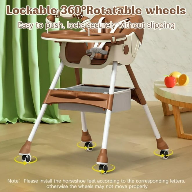 LHUAI, Foldable Baby High Chair, 4 in 1 Convertible High Chairs, With 5-Point Safety Harness, Adjustable Dining Tray & Backrest & Height, Easy To Clean Surface, For Babies And Toddlers, Brown