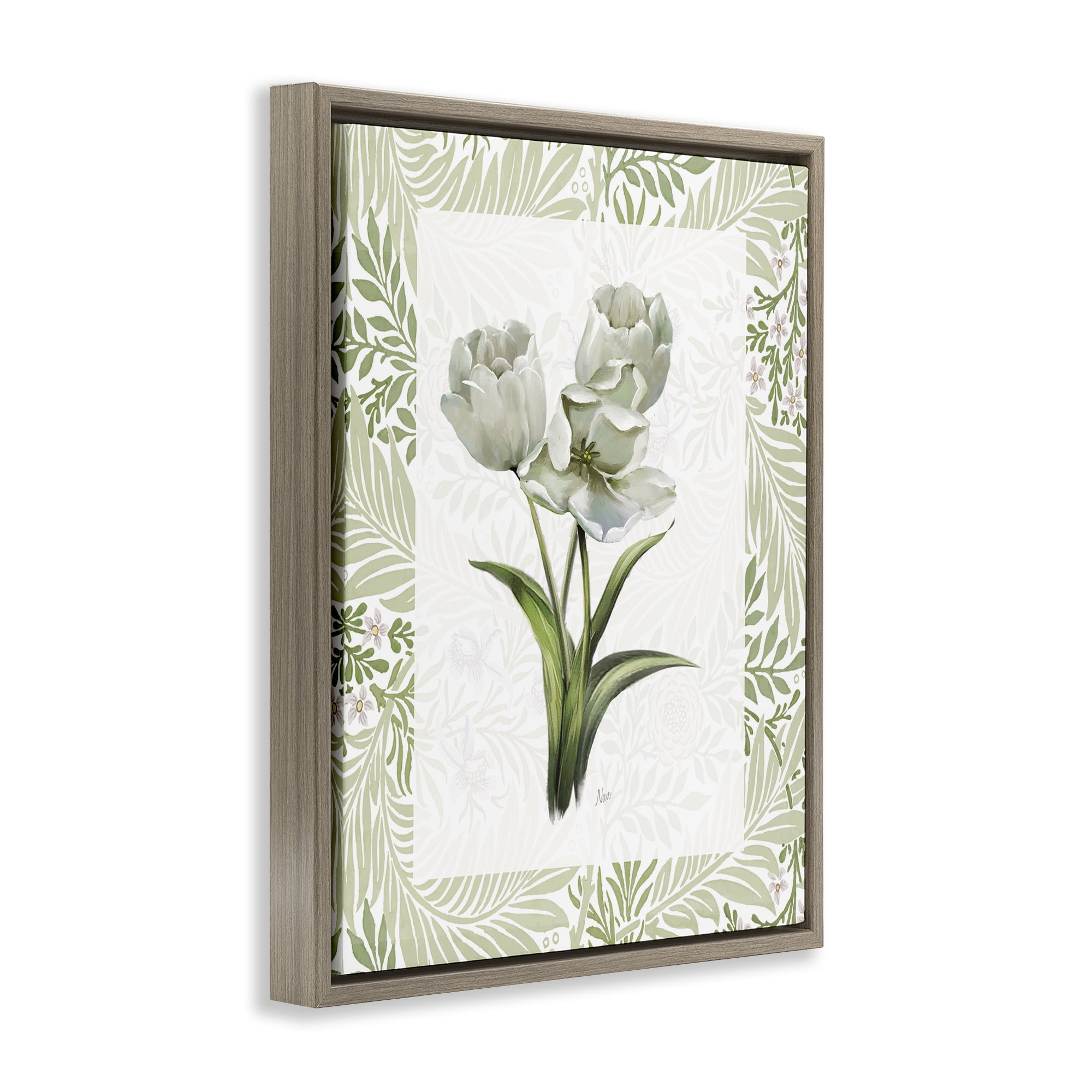 Stupell Industries Fresh Spring Tulip Bouquet Brown Framed Floater Canvas Wall Art, design by Nan