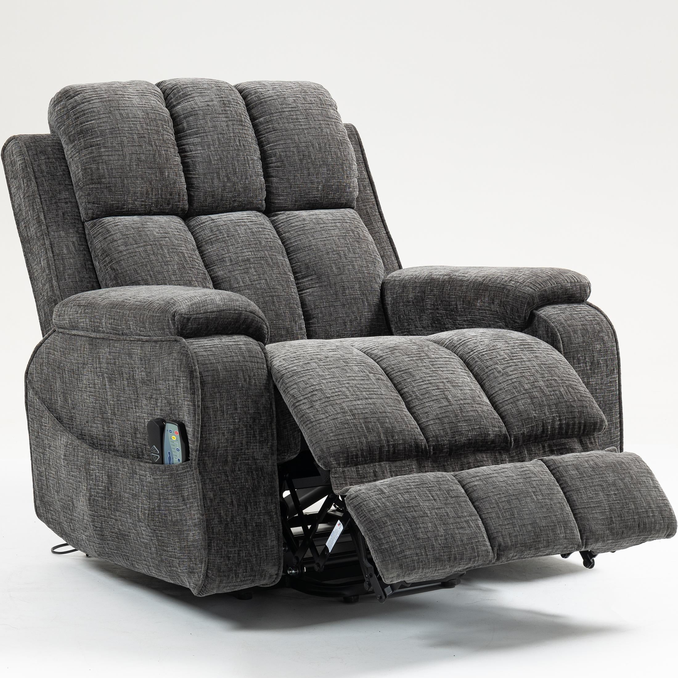 LEGAHOME Oversized Lift Recliner Chair with Heat & Massage, Fabric Lay Flat Recliner with Extended Footrest, Side Pockets, Cup Holders, USB Charging, Electric Power Sofa for Adults Seniors, Gray