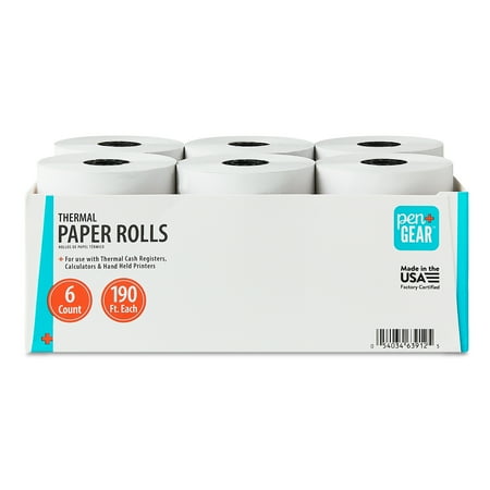 Pen+Gear 3-1/8" x 190' BPA Free Thermal Receipt Paper Roll, 6 Count