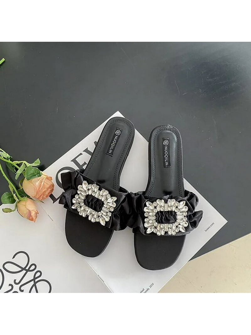 2023 Women Summer Sandals Crystal Designer Slippers Pu Casual Flat Shoes Korean Fashion Versatile - Walmart.com