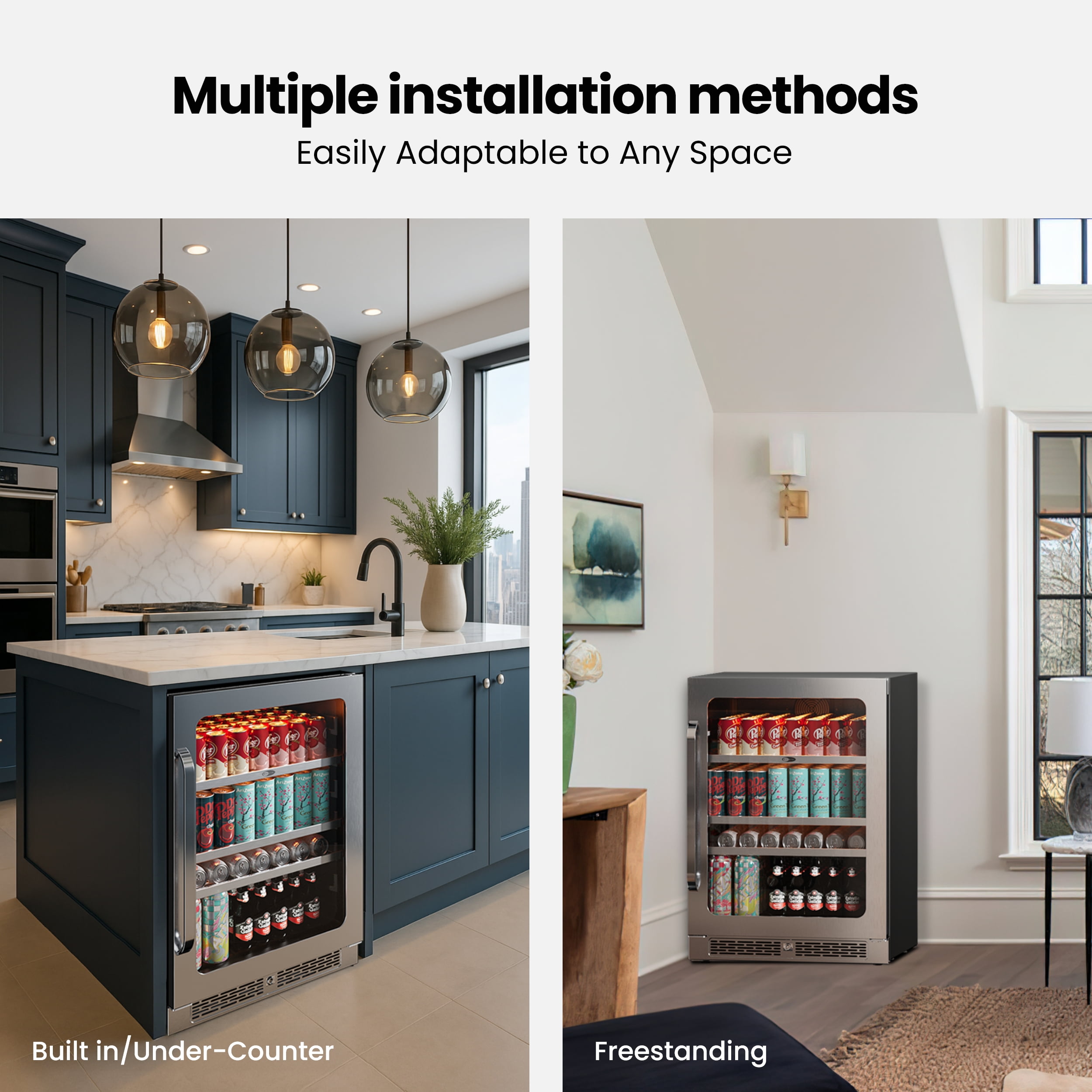 Whynter 24'' Beverage Refrigerator Cooler, 140 Cans Beverage Fridge, Built in or Freestanding Beverage Center with Stainless Steel Door