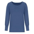 thumbnail image 5 of Olyvenn Womens Scoop Neck Sweatshirts Dressy Tops Womens Fall Fashion Bishop Sleeve with Button Shirts Oversized T Shirts Solid Color Waffle Knitting Sweater Gifts for Women Trendy Blue 4, 5 of 5