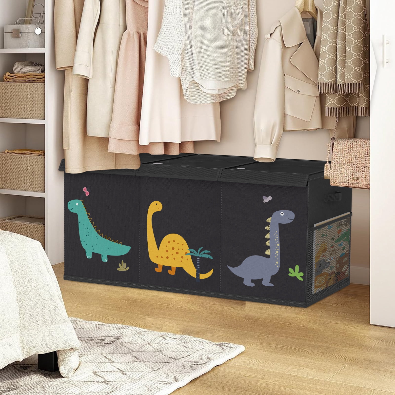 Extra Large Toy Storage Box for Boys Girls - Collapsible Toy Chest Organiser for Kids,Toy Bin Container with Clear Lid for Clothes,Blanket,Nursery,Playroom,Bedroom,Stuffed Animals,Quilt(Black)