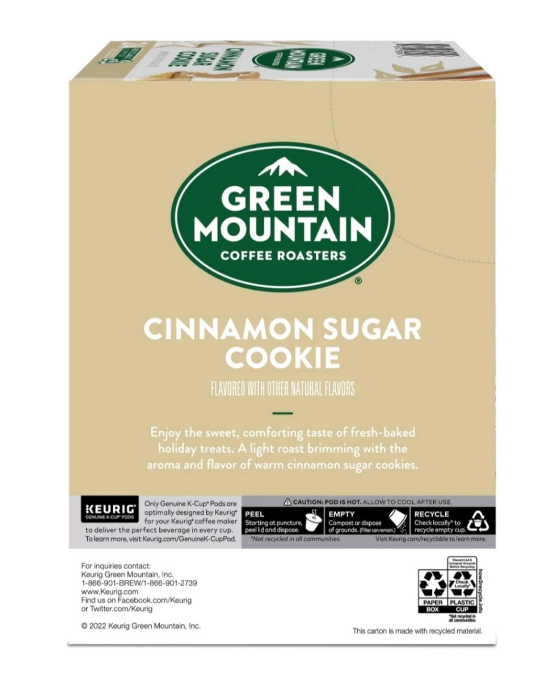 Green Mountain Cinnamon Sugar Cookie and Caramel Vanilla Cream Coffee K Cup Pods, 24 K Cups Per Flavor