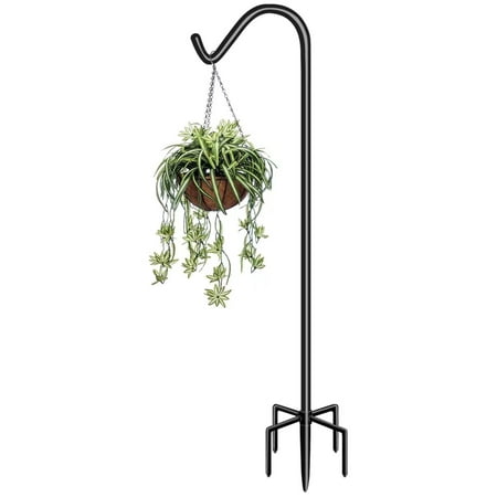60 inch Outdoor Bird Feeder Pole Stand Hanger, 2 Pack Tall Shepherd Hooks with 5-Forked Base, Adjustable Heavy Duty - Shiny Black, 1 Pack