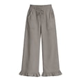 thumbnail image 7 of Hurxie Women's Linen Wide Leg Pants Drawstring Ruffle Hem Trousers | Casual Drawstring Palazzo Pants, Lightweight Breathable, loose fit,Summer Beach Vacation Ready Gray,S, 7 of 7