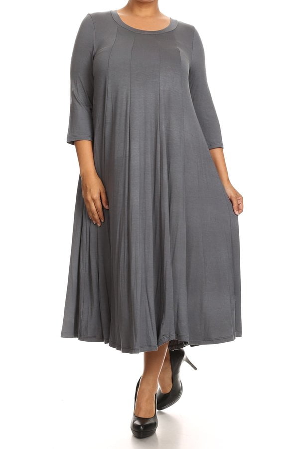 Moa Collection - MOA Collection Plus Size Women&amp;#39;s 3/4 Sleeves solid dress