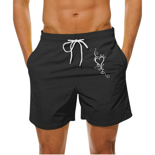 Mens Casual Pantalones Cortos en Forma de Corazón Impreso Cordón Bolsillo Playa, Poliéster Spandex para Primavera Verano Al Aire Libre Y Diario