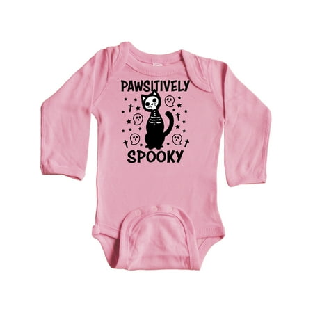 

Inktastic Pawsitively Spooky Skeleton Cat with Ghosts and Crosses Gift Baby Boy or Baby Girl Long Sleeve Bodysuit