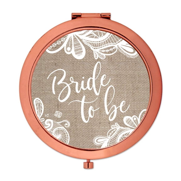 Koyal Wholesale Compact Mirror Bride to Be Wedding Gift, Rose Gold, Burlap Lace, 1-Pack