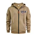 thumbnail image 2 of Men's Flag Print Zip Up Hoodie with Arm Pocket, Casual Cardigan Style Sweatshirt, Large Size Fleece Jacket for Memorial Day, Christmas, Outdoor and Lounge,Camel,M, 2 of 5