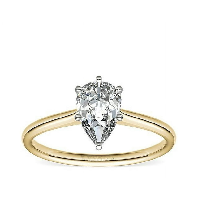 1.00 Carat Excellent Pear Cut Real Diamond New Design Solitaire Ring for Wedding Solid 18K Yellow Gold Size 11