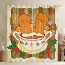 jejeloiu Christmas Theme Dessert Black Out Curtains,Cute Cake Coffe Curtains Pack of 2 (42x63 Each),Sweet Bear Biscuit Bedroom Curtains For Girls Biys,Luxury Bedroom Decor