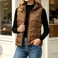 thumbnail image 7 of Guieoi Plus Size Winter Jacket for Women Striped Checkered Hooded Vest with Zipper Lining and Pockets Coats Brown XXXL, 7 of 7
