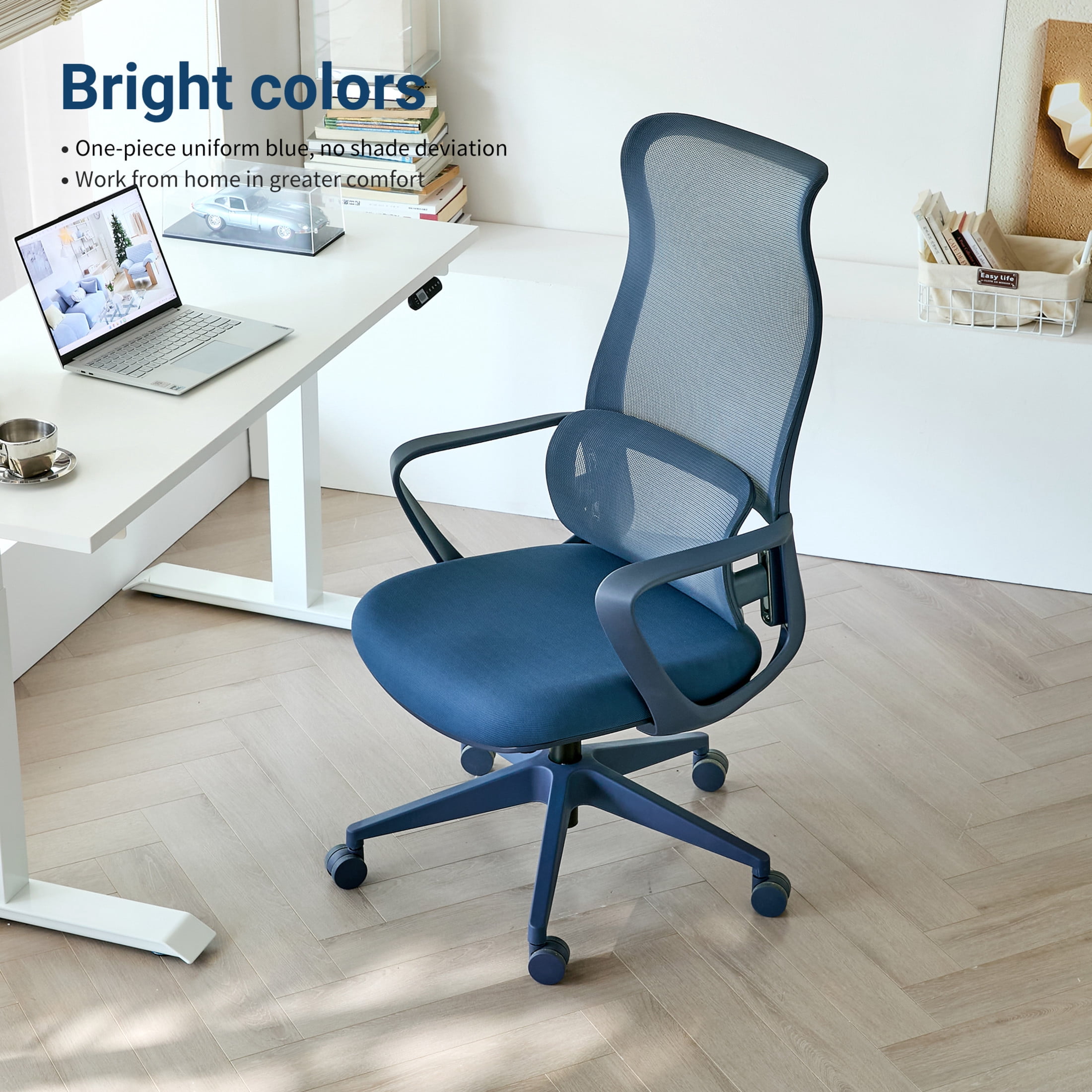 Noble House Ergonomic Mesh Swivel Office Chair, Lifting Multifunction Task Chair with Flip Arms and High-Backrest, Blue
