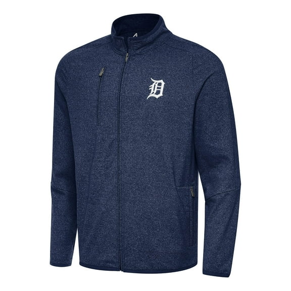 Men's Antigua Heather Navy Detroit Tigers Hold-Up Tri-Blend Full-Zip Jacket