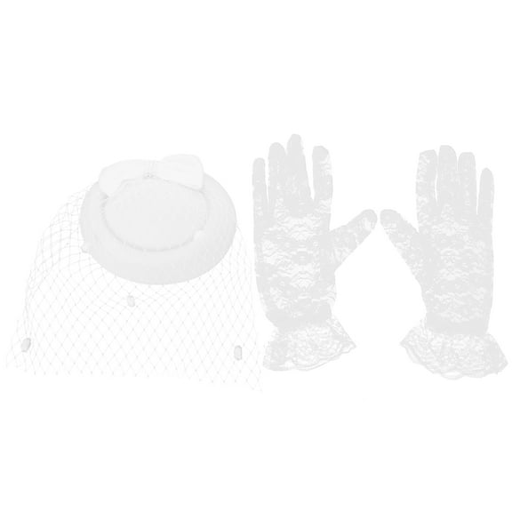 WAXIAYU Fascinator Hat & Gloves 50s Veil Mesh Headband Vintage Wedding Tea Party (White)