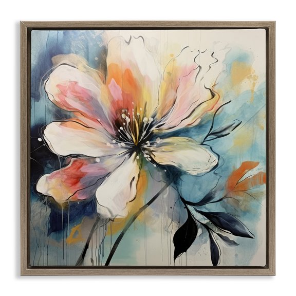 Stupell Industries Contemporary Modern Pink Blossom Brown Floating Frame Canvas Art, 18 x 18, by Lazar Studio