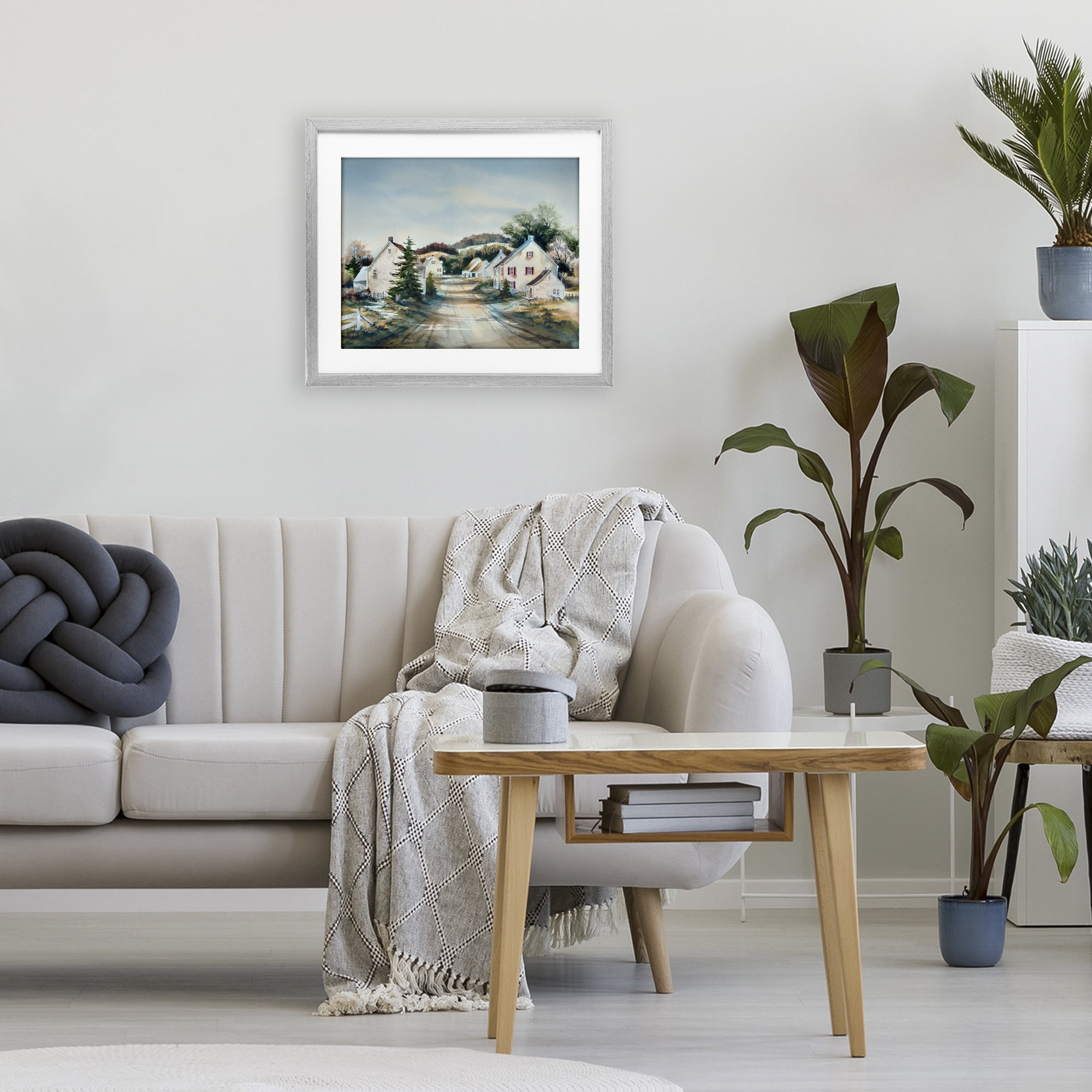 Stupell Industries Tranquil Village Road & Houses Gray Framed Print Under Glass, design by Owen Wexler