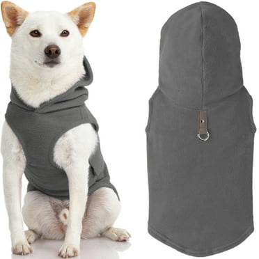 Gooby Fleece Vest Hoodie Dog Sweater - Gray, X-Small - Warm Pullover Dog Hoodie with O-Ring Leash