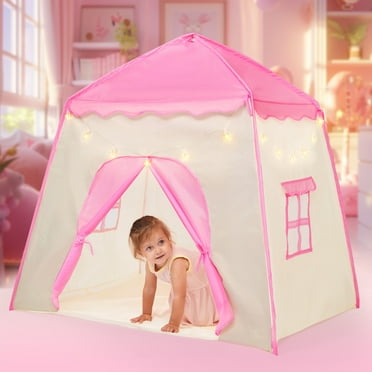 Joyfy Pink Play Tent for Girls Large Playhouse with Star Light Kids Castle Tent for Indoor and Outdoor Games