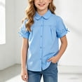 thumbnail image 2 of KPOPLK Girls Shirt Short Sleeve Button Up Top Kids School Uniform Cotton Collared Dress Blouse Size 13-14 Years,Blue, 2 of 5