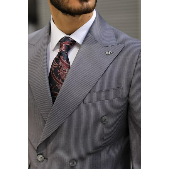 Men's Suit, Double Breasted Dovetail Collar Gray Classic Suit