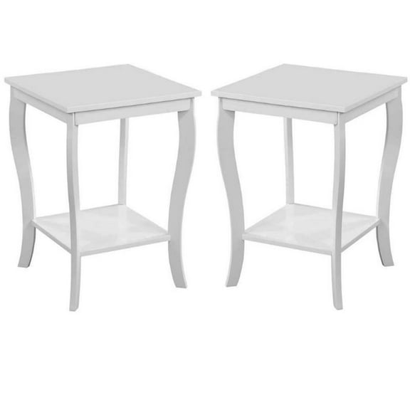 Home Square Furniture Square End Table in White Wood Finish - Set of 2