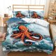 thumbnail image 1 of Juego de Funda Nórdica Tamaño King, Surf Pulpo Delfín Ropa de Cama para Niños Niños, 1 of 8