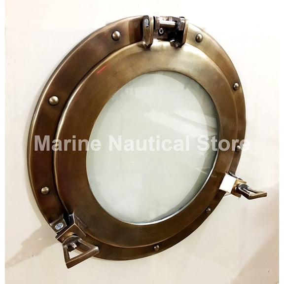 Antique Canal Boat Porthole-Window Ship Round Glass Wall Decor Porthole (15" inches)