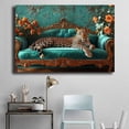 thumbnail image 2 of Mudket Vintage Leopard on Teal Velvet Sofa Framed Canvas Wall Art, Elegant Floral Jungle Leopard Print Room Decor for Women Living Room, Bedroom, Ready to Hang-40"L x 28"W, 2 of 10
