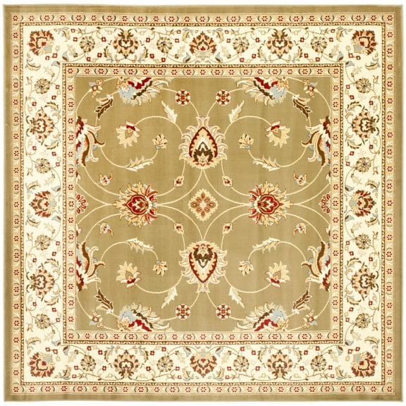 SAFAVIEH Lyndhurst Miah Floral Border Area Rug, Green/Ivory, 6'7" x 6'7" Square