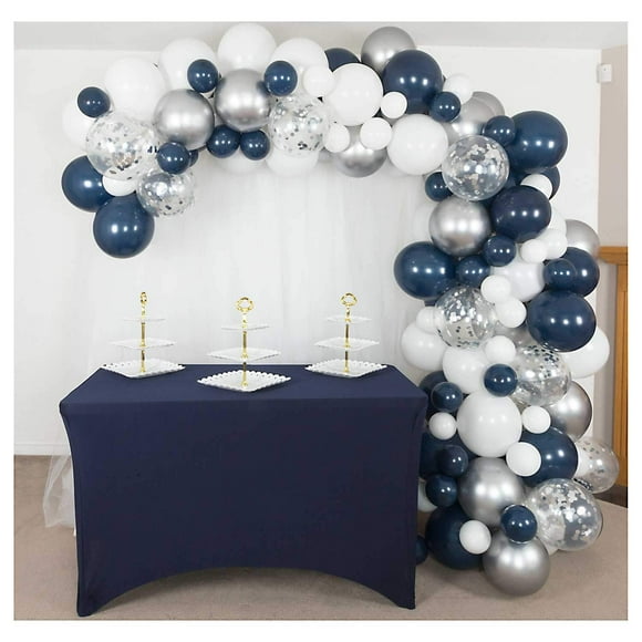 SHIMMER & CONFETTI 16ft Premium Navy Blue Balloon Arch and Garland Kit with Metallic Silver and White Balloons - Graduation Balloon Arch kit 2022 - Christmas Party Decoration and Supplies - 162 Pack