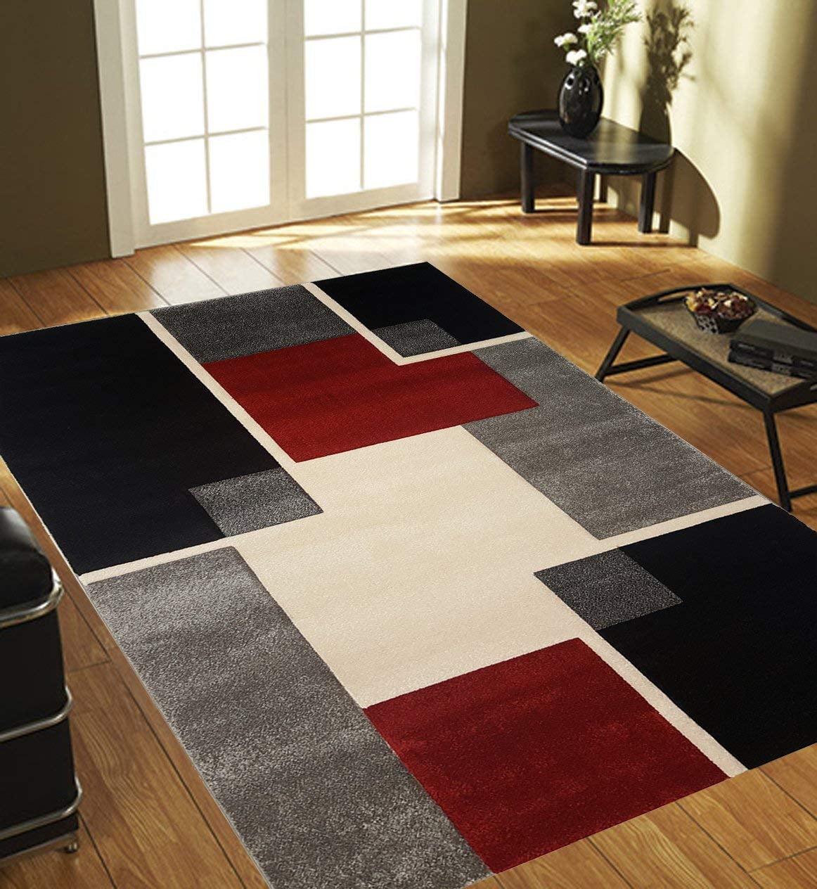 Renzo Collection Stain and Fade Resistant Luxury Multi Color Red, Black